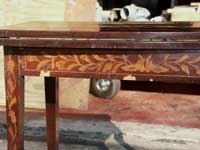 Marquetry Bridge Table Apron Before Restoration