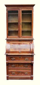 Circa 1860 Cylinder Walnut Secretary - Before Restoration Whole View