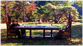 Hand Carved Solid Oak Gothic Dining Table by Artisans of the Valley Artistic Setting with Eric Saperstein & Theresa Tonte