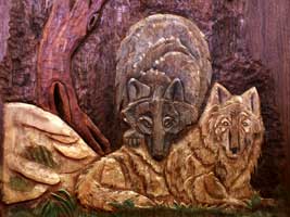 Custom Wildlife Carving - Wolves